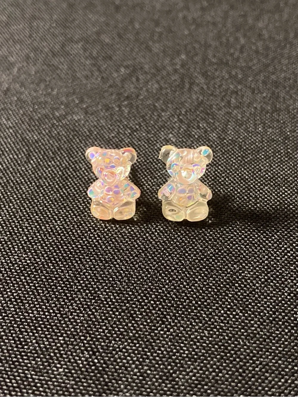 Handmade Resin Semi-Transparent Glittery Mini Teddy Bear Stud Earrings